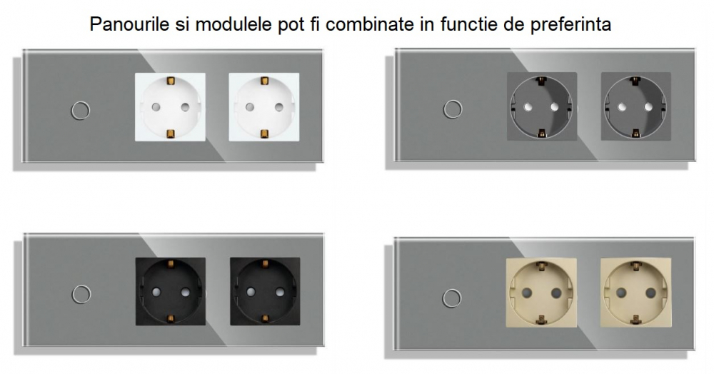 Panou Intrerupator tactil + priza 3 doze configurabil (simplu, dublu, draperie, etc,)  DOAR PANOUL DE STICLA!!! FARA MODULE!!! [5]
