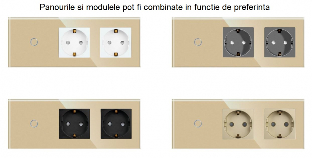Panou Intrerupator tactil + priza 4 doze configurabil (simplu, dublu, draperie, etc. )  DOAR PANOUL DE STICLA !!!  FARA MODULE!!! [7]