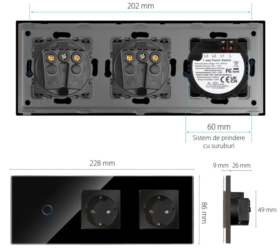 Priza + intrerupator (3 doze) configurabil (simple, cap scar/cruce, prize cu wifi, etc). [3]