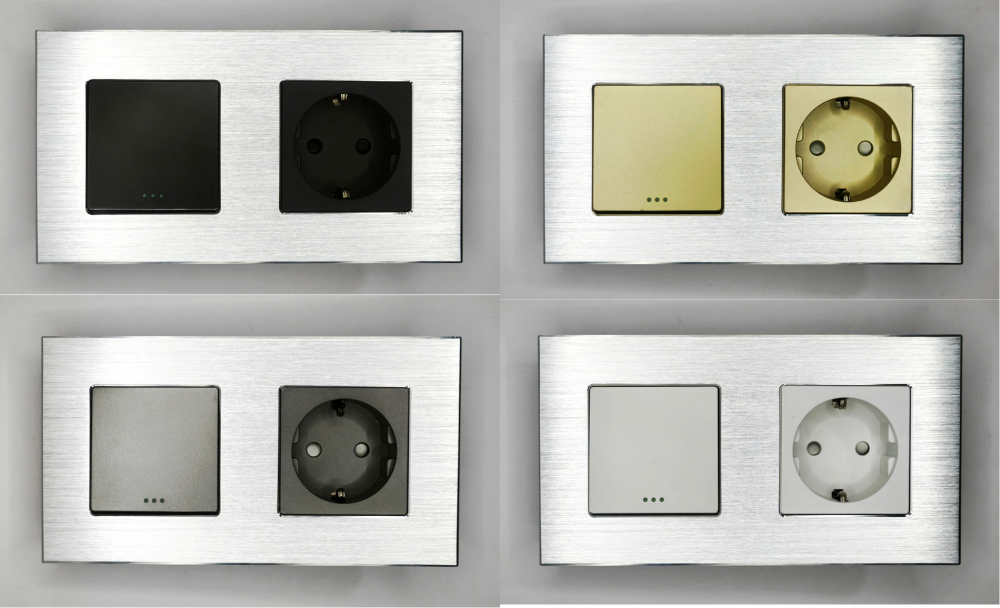 Priza + priza (dubla) configurabila 2 doze cu rama de aluminiu (simple, USB, Wifi, etc.) [6]