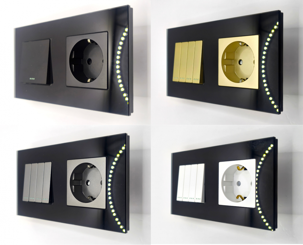 Priza dubla 2 doze cu rama din sticla configurabil (simple,  USB, Wifi, etc.) [3]