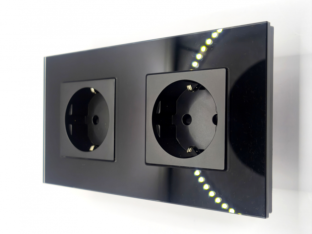 Priza dubla 2 doze cu rama din sticla configurabil (simple,  USB, Wifi, etc.) [1]