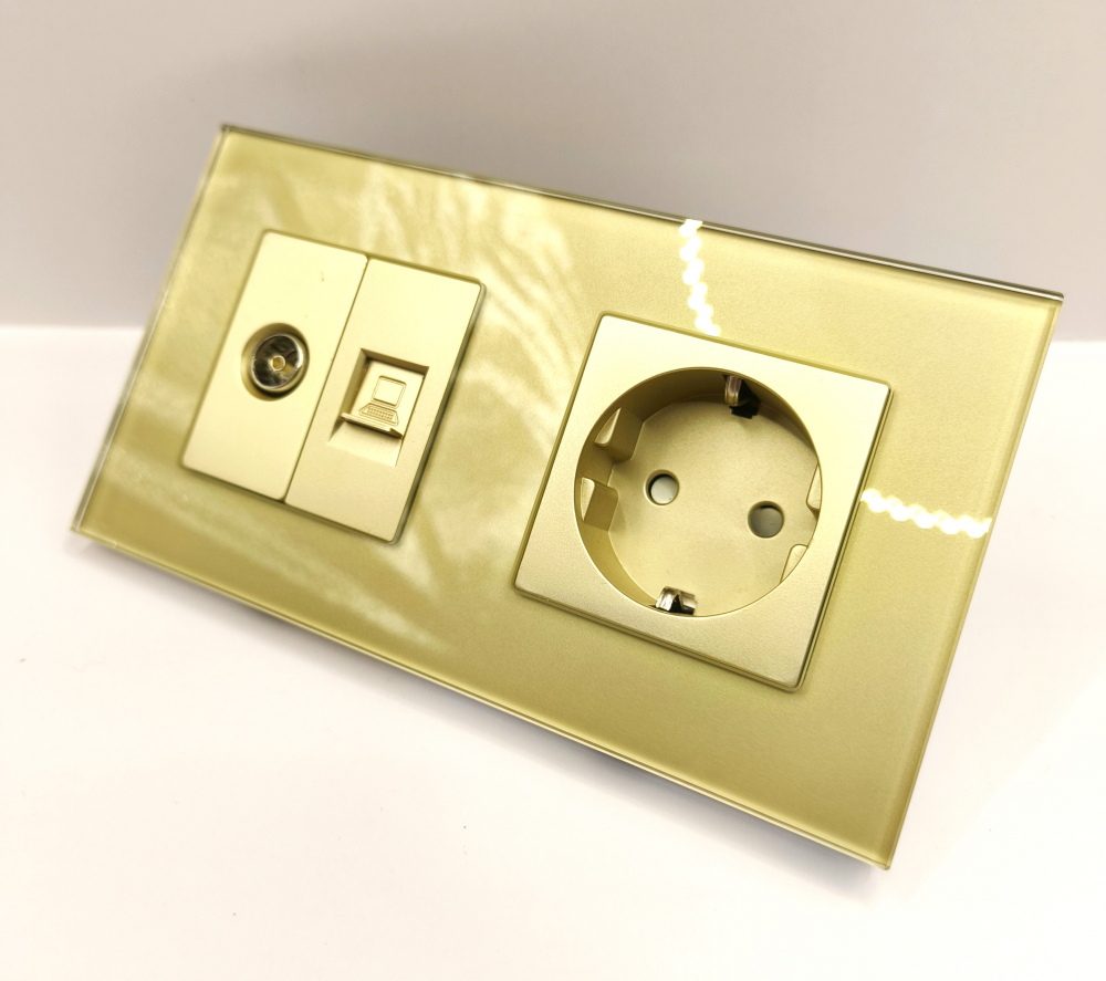 Priza dubla 2 doze cu rama din sticla configurabil (simple,  USB, Wifi, etc.) [3]