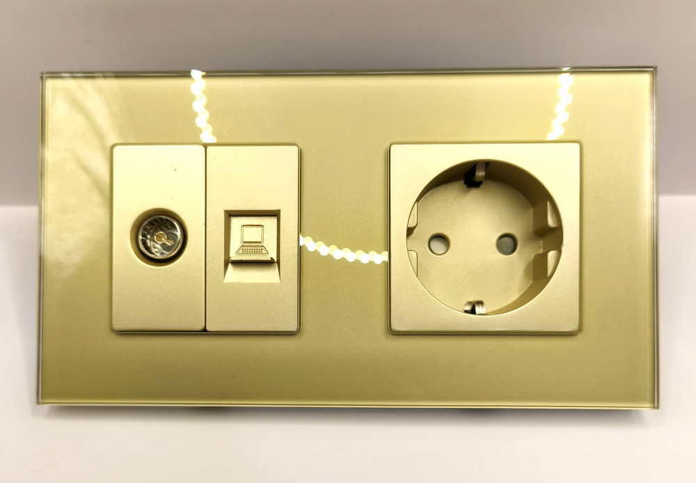 Priza dubla 2 doze cu rama din sticla configurabil (simple,  USB, Wifi, etc.) [4]