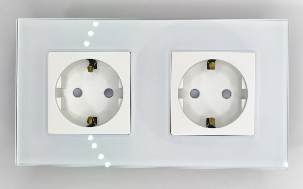 Priza dubla 2 doze cu rama din sticla configurabil (simple,  USB, Wifi, etc.) [2]