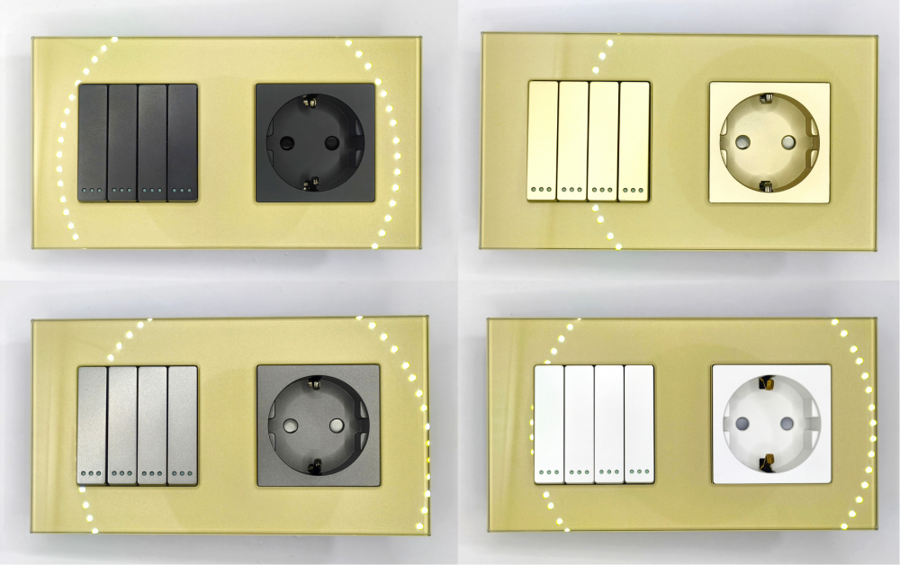 Priza dubla 2 doze cu rama din sticla configurabil (simple,  USB, Wifi, etc.) [6]