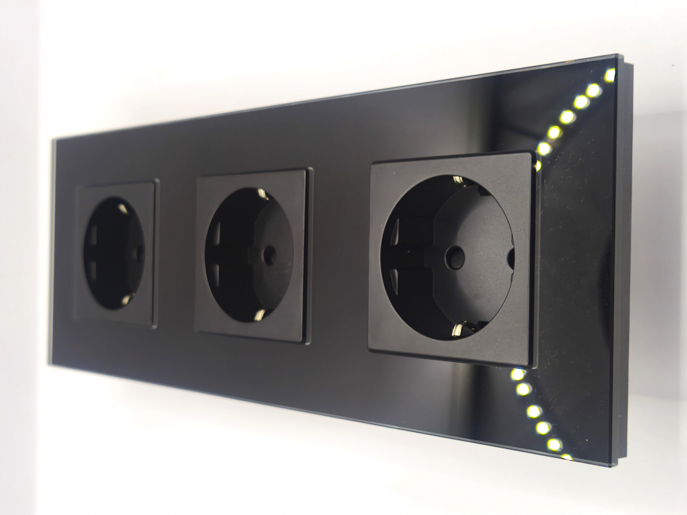 Priza tripla configurabila 3 doze cu rama din sticla (simple, USB, Wifi, etc.) [1]
