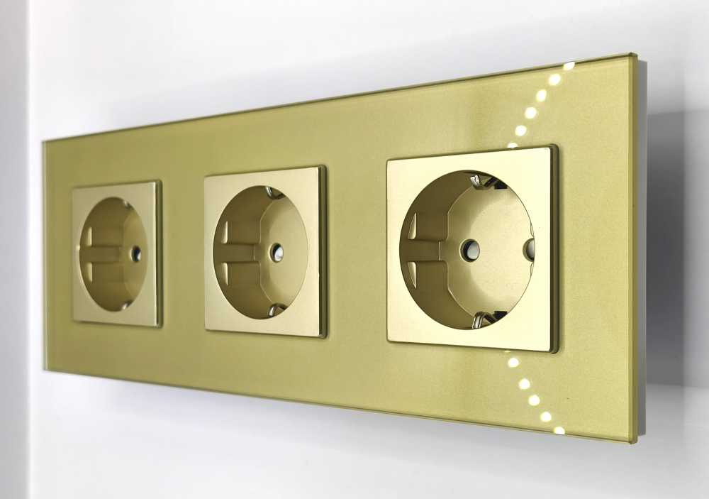 Priza tripla configurabila 3 doze cu rama din sticla (simple, USB, Wifi, etc.) [1]