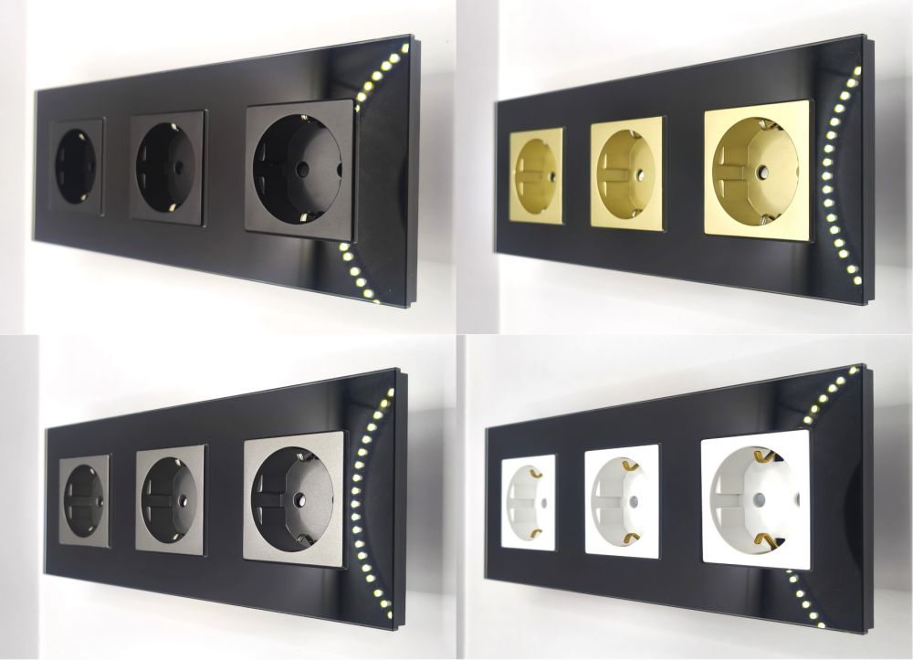 Priza tripla configurabila 3 doze cu rama din sticla (simple, USB, Wifi, etc.) [3]