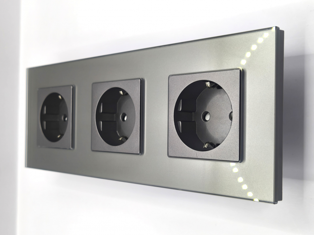 Priza tripla configurabila 3 doze cu rama din sticla (simple, USB, Wifi, etc.) [1]