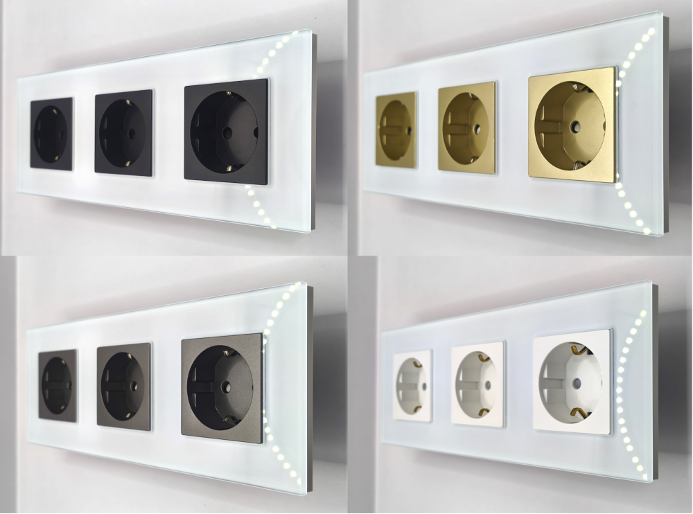Priza tripla configurabila 3 doze cu rama din sticla (simple, USB, Wifi, etc.) [3]