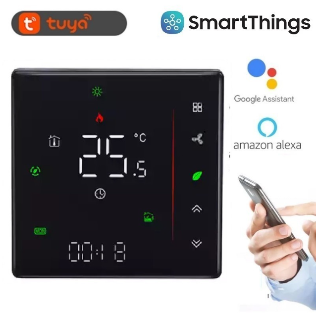TOR1000-AC Termostat incalzire/racire, 4 tevi, pentru Ventiloconvector, Incalzire, Racire, Ventilatie, Smart, Programabil, Negru [1]