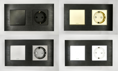 Intrerupator mecanic + priza 2 doze configurabil cu rama de aluminiu (simplu, cap scar/cruce, priza cu wifi, etc). [3]