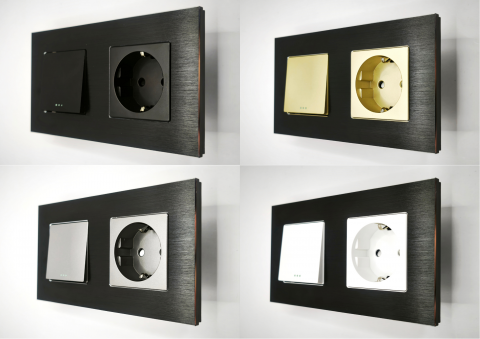 Intrerupator mecanic + priza 2 doze configurabil cu rama de aluminiu (simplu, cap scar/cruce, priza cu wifi, etc). [2]