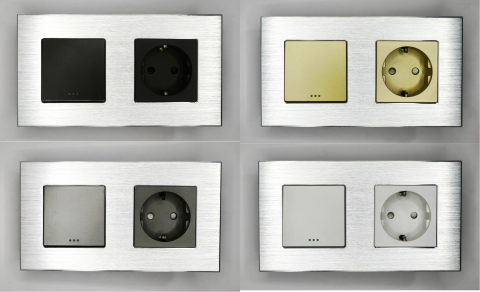Intrerupator mecanic + priza 2 doze configurabil cu rama de aluminiu (simplu, cap scar/cruce, priza cu wifi, etc). [3]