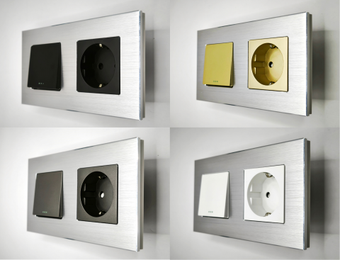 Intrerupator mecanic + priza 2 doze configurabil cu rama de aluminiu (simplu, cap scar/cruce, priza cu wifi, etc). [2]