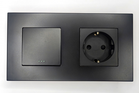 Intrerupator mecanic + priza 2 doze configurabil cu rama de plastic (simplu, cap scar/cruce, priza cu wifi, etc). [1]