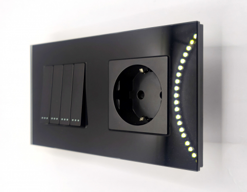 Intrerupator mecanic + priza 2 doze configurabil cu rama de sticla (simplu, cap scar/cruce, priza cu wifi, etc). [2]