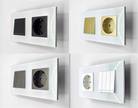 Intrerupator mecanic + priza 2 doze configurabil cu rama de sticla (simplu, cap scar/cruce, priza cu wifi, etc). [2]