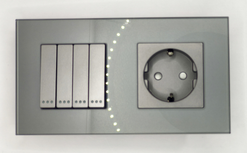 Intrerupator mecanic + priza 2 doze configurabil cu rama de sticla (simplu, cap scar/cruce, priza cu wifi, etc). [1]