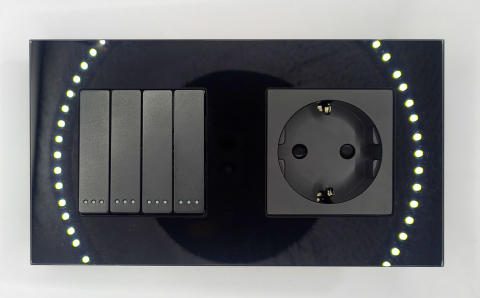 Intrerupator mecanic + priza 2 doze configurabil cu rama de sticla (simplu, cap scar/cruce, priza cu wifi, etc). [3]