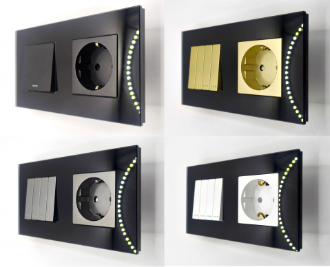 Intrerupator mecanic + priza 2 doze configurabil cu rama de sticla (simplu, cap scar/cruce, priza cu wifi, etc). [4]