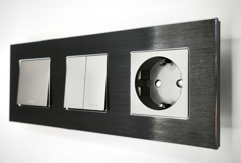 Intrerupator mecanic + priza 3 doze configurabil cu rama de aluminiu (simplu, cap scar/cruce, priza cu wifi, etc), [2]