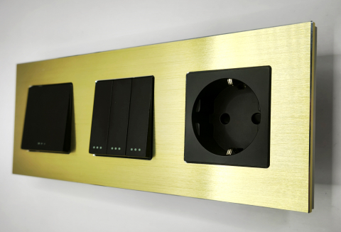 Intrerupator mecanic + priza 3 doze configurabil cu rama de aluminiu (simplu, cap scar/cruce, priza cu wifi, etc), [4]