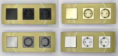 Intrerupator mecanic + priza 3 doze configurabil cu rama de sticla (simplu, cap scar/cruce, priza cu wifi, etc), [3]
