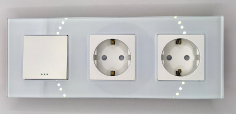 Intrerupator mecanic + priza 3 doze configurabil cu rama de sticla (simplu, cap scar/cruce, priza cu wifi, etc), [1]