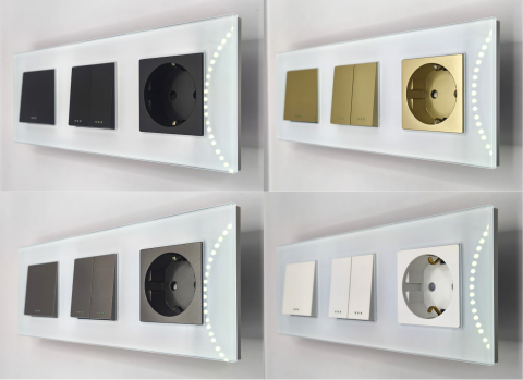 Intrerupator mecanic + priza 3 doze configurabil cu rama de sticla (simplu, cap scar/cruce, priza cu wifi, etc) [2]