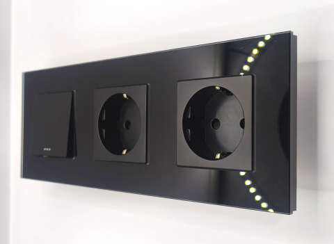 Sticla + Mecanice - Intrerupator mecanic + priza 3 doze configurabil cu rama de sticla (simplu, cap scar/cruce, priza cu wifi, etc),