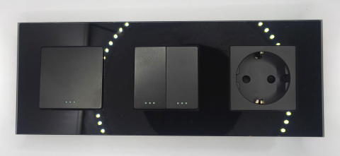 Intrerupator mecanic + priza 3 doze configurabil cu rama de sticla (simplu, cap scar/cruce, priza cu wifi, etc) [1]
