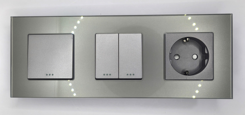 Intrerupator mecanic + priza 3 doze configurabil cu rama de sticla (simplu, cap scar/cruce, priza cu wifi, etc) [1]