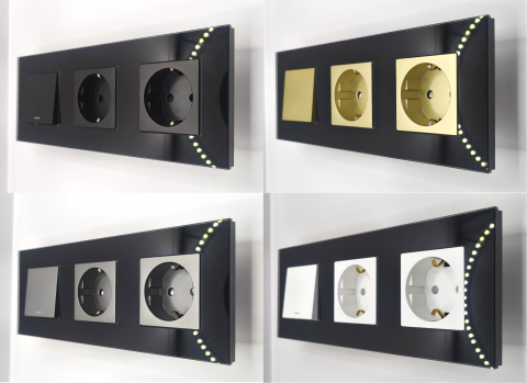 Intrerupator mecanic + priza 3 doze configurabil cu rama de sticla (simplu, cap scar/cruce, priza cu wifi, etc), [2]