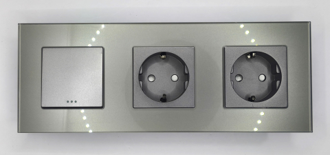 Intrerupator mecanic + priza 3 doze configurabil cu rama de sticla (simplu, cap scar/cruce, priza cu wifi, etc), [1]