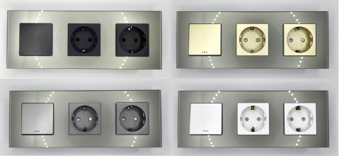 Intrerupator mecanic + priza 3 doze configurabil cu rama de sticla (simplu, cap scar/cruce, priza cu wifi, etc), [3]