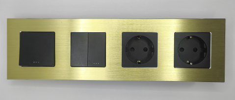 Intrerupator mecanic + priza 4 doze configurabil cu rama de aluminiu (simplu, cap scar/cruce, priza cu wifi, etc). [7]