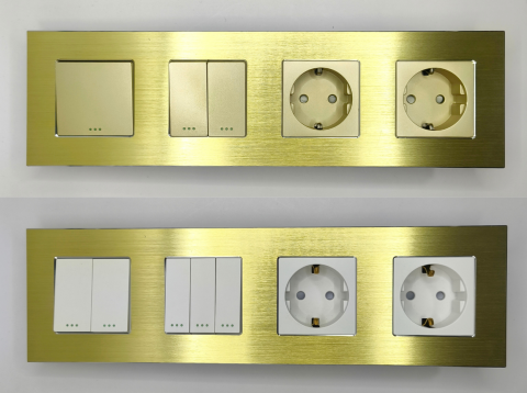 Intrerupator mecanic + priza 4 doze configurabil cu rama de aluminiu (simplu, cap scar/cruce, priza cu wifi, etc). [10]