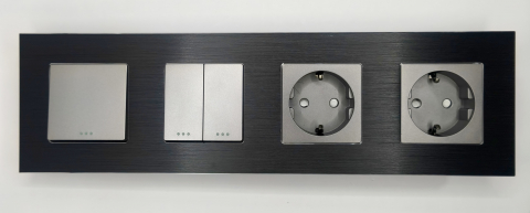 Intrerupator mecanic + priza 4 doze configurabil cu rama de aluminiu (simplu, cap scar/cruce, priza cu wifi, etc). [3]