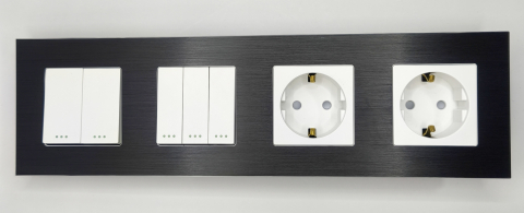 Intrerupator mecanic + priza 4 doze configurabil cu rama de aluminiu (simplu, cap scar/cruce, priza cu wifi, etc). [5]