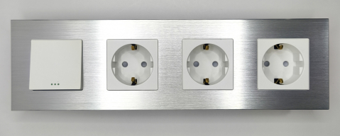 Intrerupator mecanic + priza 4 doze configurabil cu rama de aluminiu (simplu, cap scar/cruce, priza, usb, wifi, tv, internet)), [1]