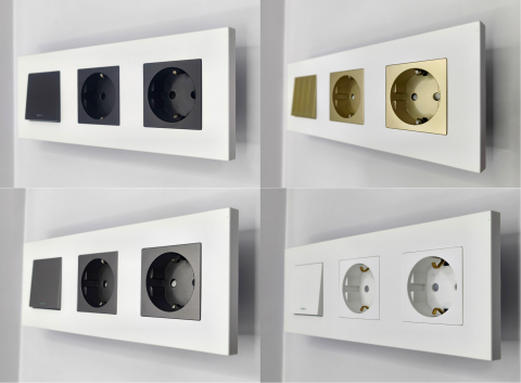 Intrerupator mecanic + priza 4 doze configurabil cu rama de plastic (simplu, cap scar/cruce, priza cu wifi, etc). [2]