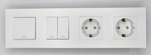 Intrerupator mecanic + priza 4 doze configurabil cu rama de plastic (simplu, cap scar/cruce, priza cu wifi, etc). [1]