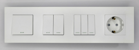 Intrerupator mecanic + priza 4 doze configurabil cu rama de plastic (simplu, cap scar/cruce, priza cu wifi, etc) [1]