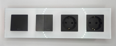 Intrerupator mecanic + priza 4 doze configurabil cu rama de sticla (simple, cap scar/cruce, prize cu wifi, etc) [7]
