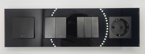 Intrerupator mecanic + priza 4 doze configurabil cu rama de sticla (simple, cap scar/cruce, prize cu wifi, etc). [1]