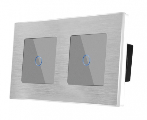 Aluminiu + Touch / tactil - Intrerupator tactil 2 doze configurabil cu rama de aluminiu (simplu, dublu, triplu, cap scara, dimabil, etc.)