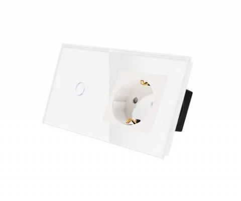 Sticla + Touch / tactil - Intrerupator tactil + priza 2 doze configurabil (simplu, dublu, cap scara, draperie, priza USB, etc)