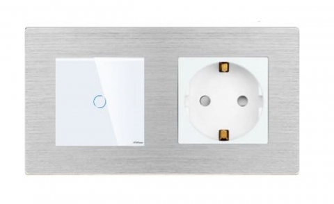 Intrerupator tactil + priza 2 doze configurabil cu rama de aluminiu (simple, cap scar/cruce, prize cu wifi, etc). [1]